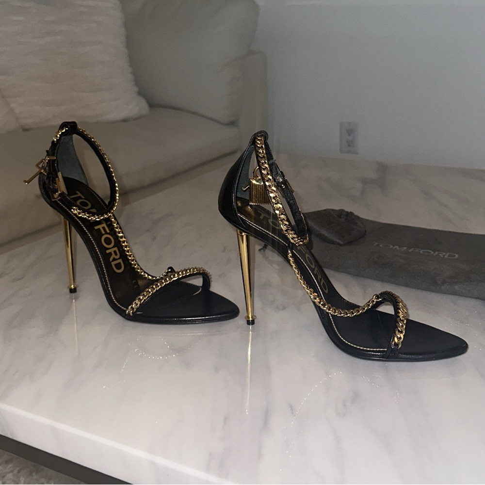 Tom Ford Black and Gold Chain Heels - Picture 2 of 16